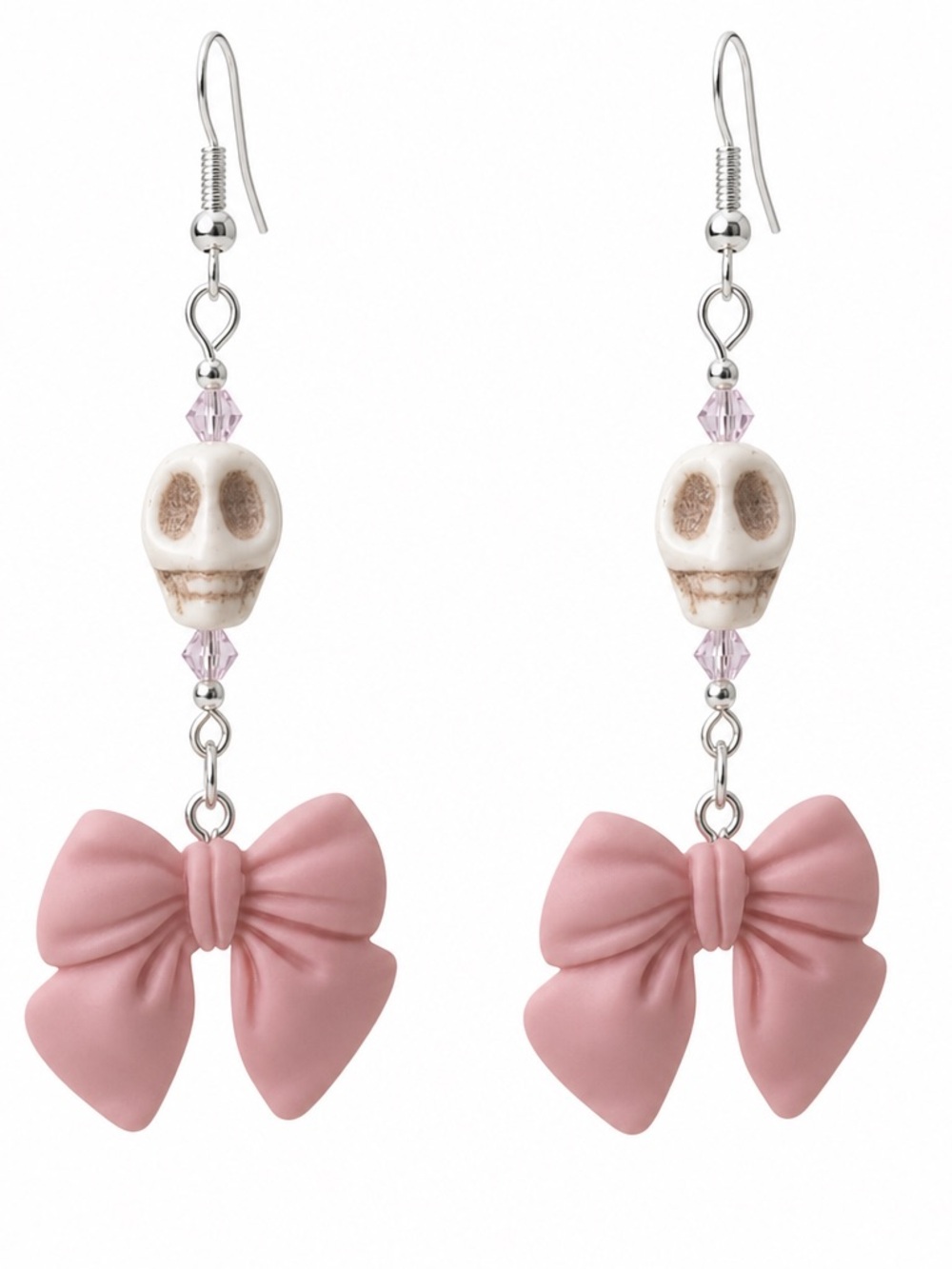 Pink Bow & Skull Drop Earrings - Women Jewelry